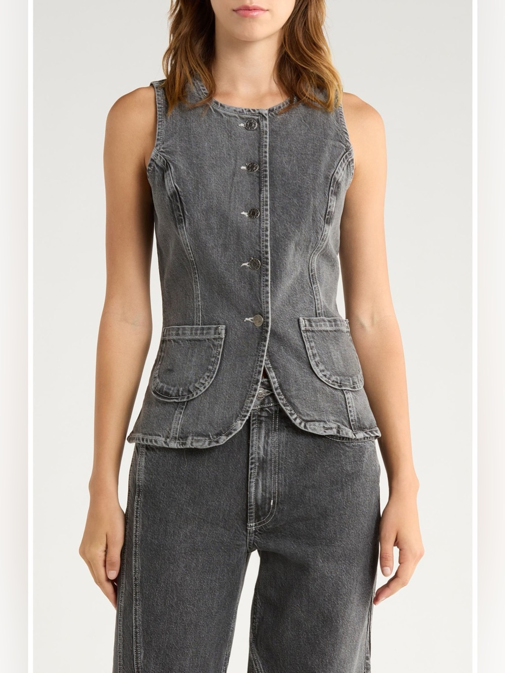 Rails Portola Cutaway Washed Gray Denim Vest XS